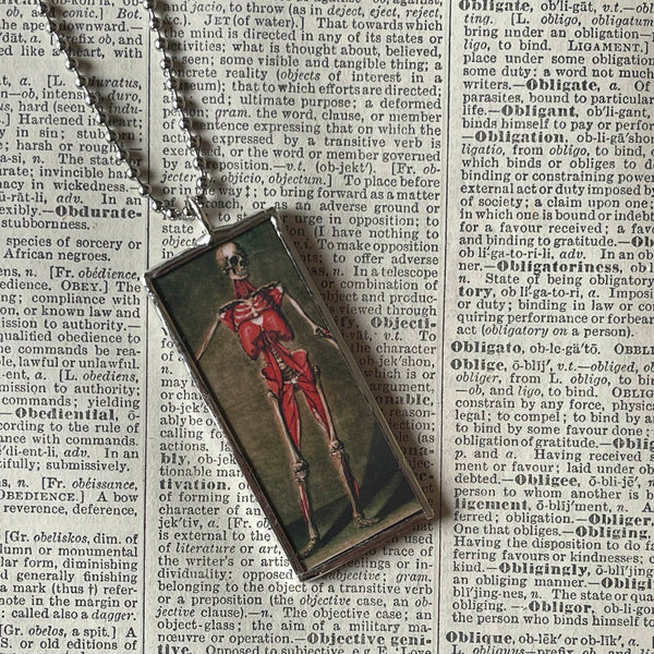 Skeletons vintage illustrations up-cycled to soldered glass pendant