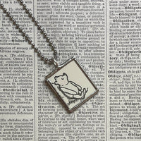 Winnie the Pooh, Christopher Robin, book illustrations, up-cycled to hand-soldered glass pendant