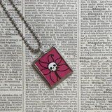 Skull and Flower, vintage illustrations up-cycled to soldered glass pendant