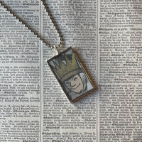 Wild Things, Max, Sendak, vintage children's book illustrations, up-cycled to soldered glass pendant