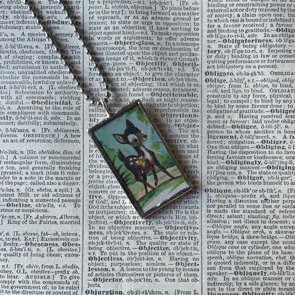 Bambi,  original illustrations from vintage book, up-cycled to soldered glass pendant