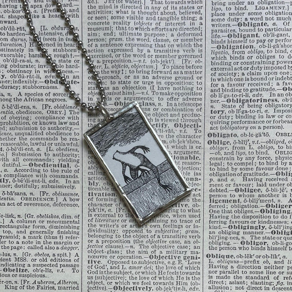 Gorey, Frog, Ant, vintage book illustrations, hand-soldered glass pendant