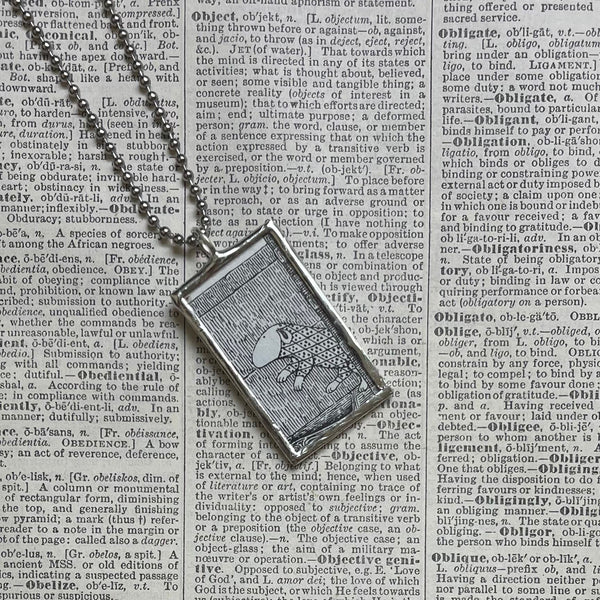 Gorey critter, vintage book illustrations, hand-soldered glass pendant