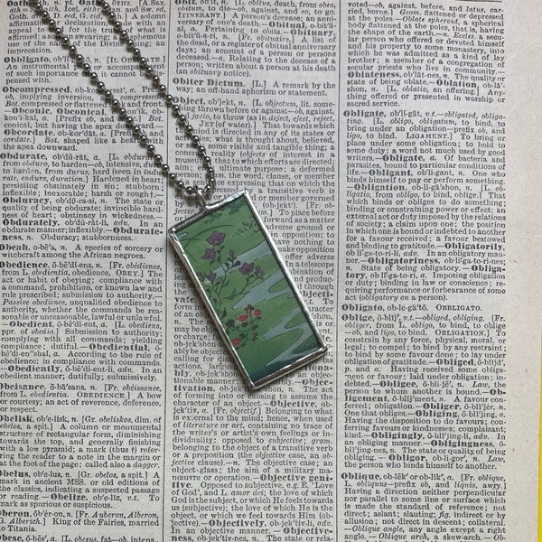 Wildflowers, stream, Japanese woodblock prints, up-cycled to hand-soldered glass pendant