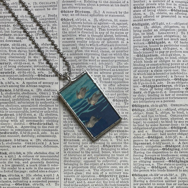 Sea Birds, Sailboat, Japanese woodblock prints, up-cycled to hand-soldered glass pendant