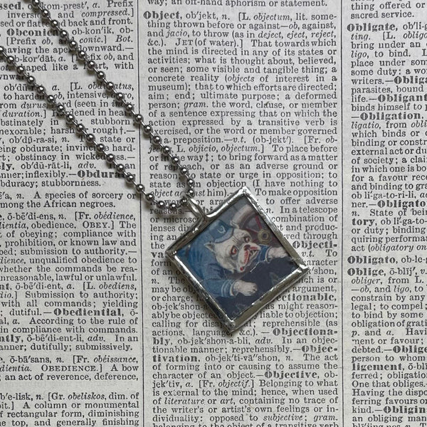 Bulldog, dogs, vintage children's book illustration, up-cycled to hand-soldered glass pendant