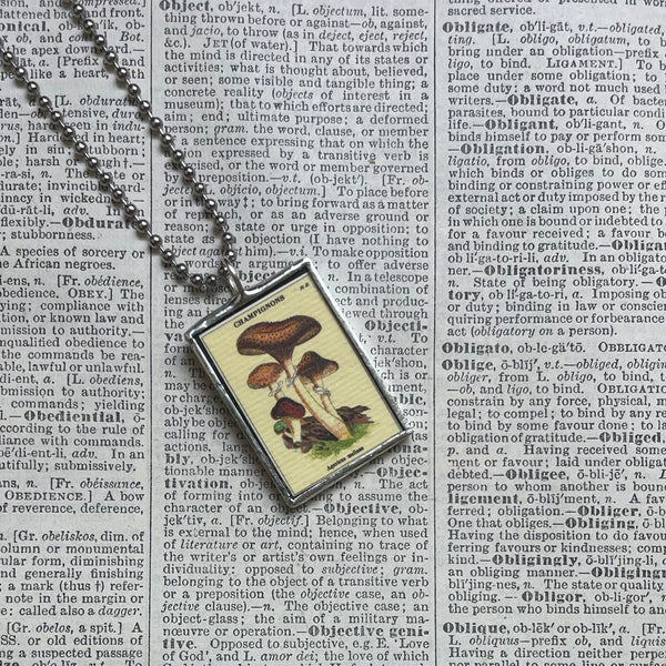 Mushroom and fungus, vintage natural history illustrations up-cycled to soldered glass pendant