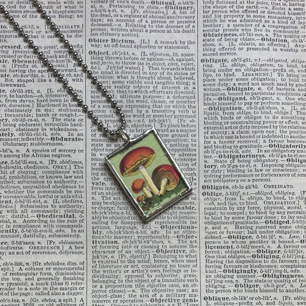 Mushroom and fungus, vintage natural history illustrations up-cycled to soldered glass pendant