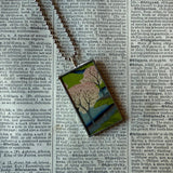 Plum / Cherry Blossom Trees, Mt. Fuji, Japanese woodblock prints, up-cycled to hand-soldered glass pendant
