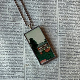 Cherry blossoms, pagoda, Japanese woodblock prints, up-cycled to hand-soldered glass pendant