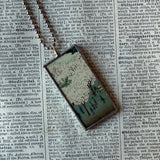 Cherry blossoms, pagoda, Japanese woodblock prints, up-cycled to hand-soldered glass pendant