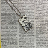 Skull, Skeleton vintage Halloween card illustrations, hand-soldered glass pendant