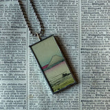 Mt. Fuji, Cypress Trees, Japanese woodblock prints, up-cycled to hand-soldered glass pendant