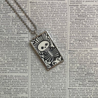 Skull, demon, vintage Halloween card illustrations, hand-soldered glass pendant