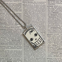 Skull, ghosts, vintage Halloween card illustrations, hand-soldered glass pendant