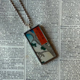 Mt. Fuji, Japanese woodblock prints, up-cycled to hand-soldered glass pendant