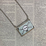 Skull and crossbones, vintage illustrations, hand-soldered glass pendant