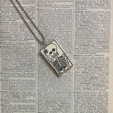 Skull, Skeleton vintage Halloween card illustrations, hand-soldered glass pendant