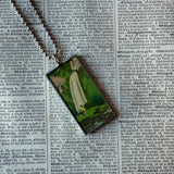Waterfall, Cherry Blossom Trees, Japanese woodblock prints, up-cycled to hand-soldered glass pendant