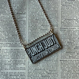 Punch and Judy, vintage woodcut illustration, upcycled to hand soldered glass pendant