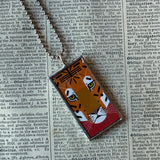 Charley Harper, tiger, mid-century modern art, 2-sided hand soldered glass pendant