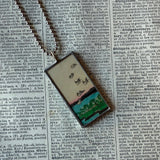 Sea Birds, Japanese woodblock prints, up-cycled to hand-soldered glass pendant