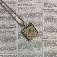 Don't mention it, Beats me, onomatopoeia, vintage comic book illustration, upcycled to soldered glass pendant