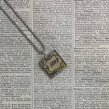 Huh? question mark, onomatopoeia, vintage comic book illustration, upcycled to soldered glass pendant