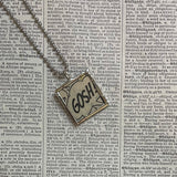 Gosh! Heads up! onomatopoeia, vintage comic book illustration, upcycled to soldered glass pendant