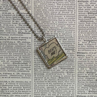 What the ... Beats me! onomatopoeia, vintage comic book illustration, upcycled to soldered glass pendant