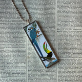 Charley Harper, Monkey, tropical birds, mid-century modern art, 2-sided hand soldered glass pendant
