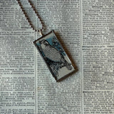 Blue bird, vintage children's book illustration upcycled to soldered glass pendant