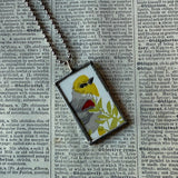 Goldfinch bird, vintage ilustration upcycled to soldered glass pendant
