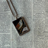 Bird, flowers, vintage Victorian ephemera images, upcycled to soldered glass pendant