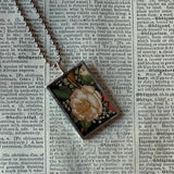 Bird, flowers, vintage Victorian ephemera images, upcycled to soldered glass pendant