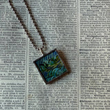 Vincent Van Gogh Starry Night upcycled to hand soldered glass pendant