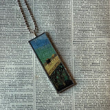 Cherry blossom, lake scene, Japanese woodblock prints, up-cycled to hand-soldered glass pendant