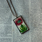Flowering cactus, succulent, vintage botanical illustrations, hand-soldered glass pendant