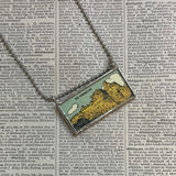 Badlands National Park travel poster, upcycled hand soldered glass pendant