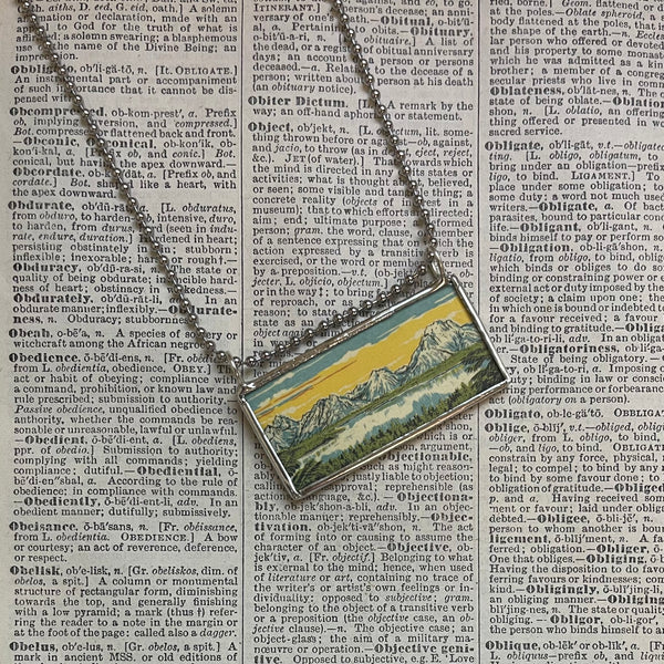 Grand Teton National Park travel poster, upcycled hand soldered glass pendant