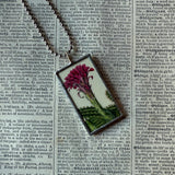 Flowering cactus, succulent, vintage botanical illustrations, hand-soldered glass pendant