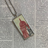 Vintage London travel poster, upcycled hand soldered glass pendant