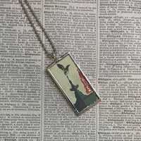 Vintage London travel poster, upcycled hand soldered glass pendant