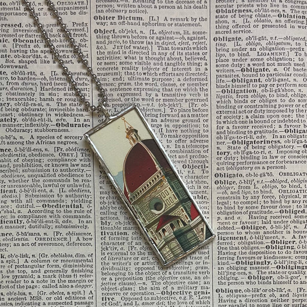 Firenze Florence Italy vintage travel poster images, upcycled hand soldered glass pendant