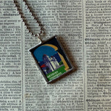 Southern California vintage travel poster images, upcycled hand soldered glass pendant (Copy)