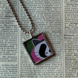 Charley Harper, raccoon, flowers, illustrations up-cycled to 2-sided, soldered glass pendant