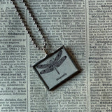 Dragonfly vintage dictionary illustration, up-cycled to soldered glass pendant