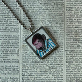 Curious George, original vintage childrens' book illustrations, upcycled to soldered glass pendant