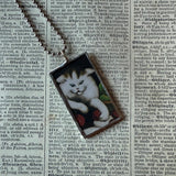 Cat, Kitten, Kitty, vintage children's book illustrations, up-cycled to soldered glass pendant