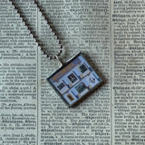 Wayne Thiebaud, Gumball machines, art masterworks, mid-century modern art, 2-sided hand soldered glass pendant